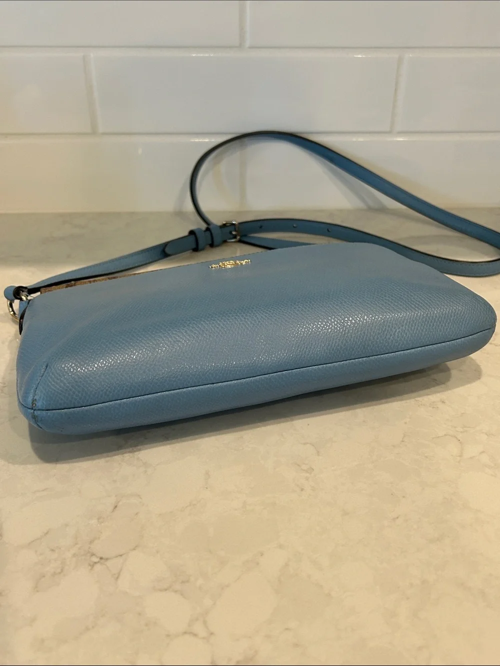 COACH F52881 blue Crossgrain leather crossbody bag